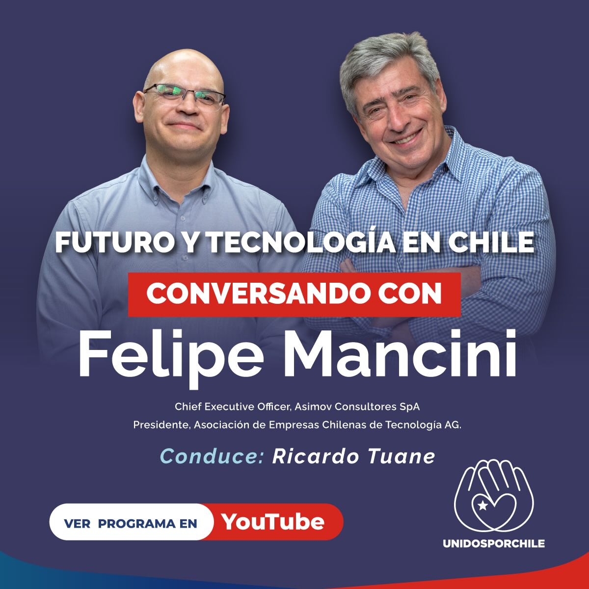 Entretenida entrevista realizada por Ricardo Tuane a Felipe Mancini, Chief Executive Officer de Asimov Consultores y Presidente de Asociación de Empresas Chilenas de Tecnología AG.

Conversando de tecnología en Chile, la modernización del estado y automatización de procesos, la inteligencia artificial, entre otros.

👉Enlace directo a la entrevista:

https://www.youtube.com/watch?v=S3t6D8FN2R8

#unidosporchile#unidosporchileoficial#chile #tecnologia #estado modernizacion inteligenciaartificial