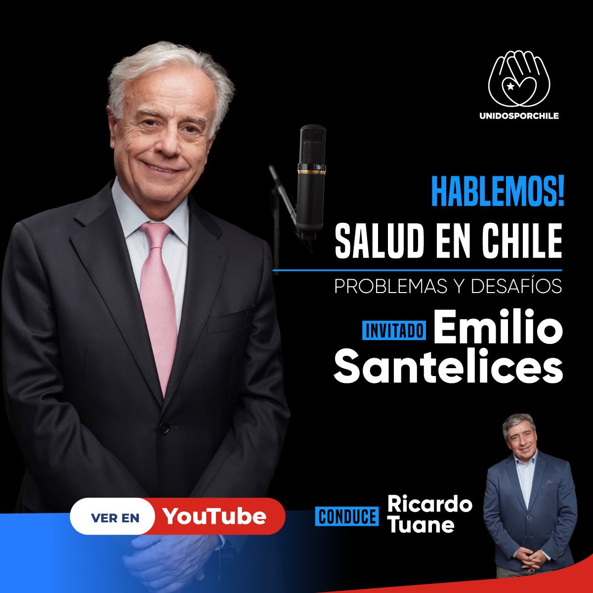 Les compartimos una interesante entrevista realizada por Ricardo Tuane, que aborda las problemáticas actuales de la salud en Chile y los desafíos futuros.

👉 Invitado:  Emilio Santelices, Ex Ministro de Salud y actual director de Clínica Las Condes. 

👇Enlace directo a la entrevista:

https://www.youtube.com/watch?v=UQBHT_TPACI

#unidosporchile#unidosporchileoficial#chile #saludenchile
