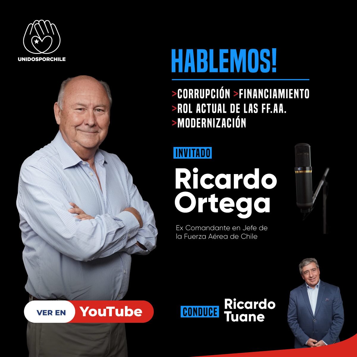 Nuestro fundador, Ricardo Tuane, realizó una entrevista imperdible  a Ricardo Ortega, Ex Comandante en Jefe de la Fuerza Aérea de Chile donde abarcó temas tan importantes como:

✔️Los casos de corrupción
✔️El avión Pillán 2 newen para entrenamiento
✔️Su rol en tiempos de paz
✔️El re enfoque y modernización de la Fuerza Aérea en lo aeronáutico
✔️Su análisis sobre el deterioro institucional
✔️Y mucho más...

Los invitamos a verla:
👇Enlace directo a la entrevista:
https://www.youtube.com/watch?v=IqPa_txGwyc

#unidosporchile#unidosporchileoficial#chile #fuerzaerea #analisis