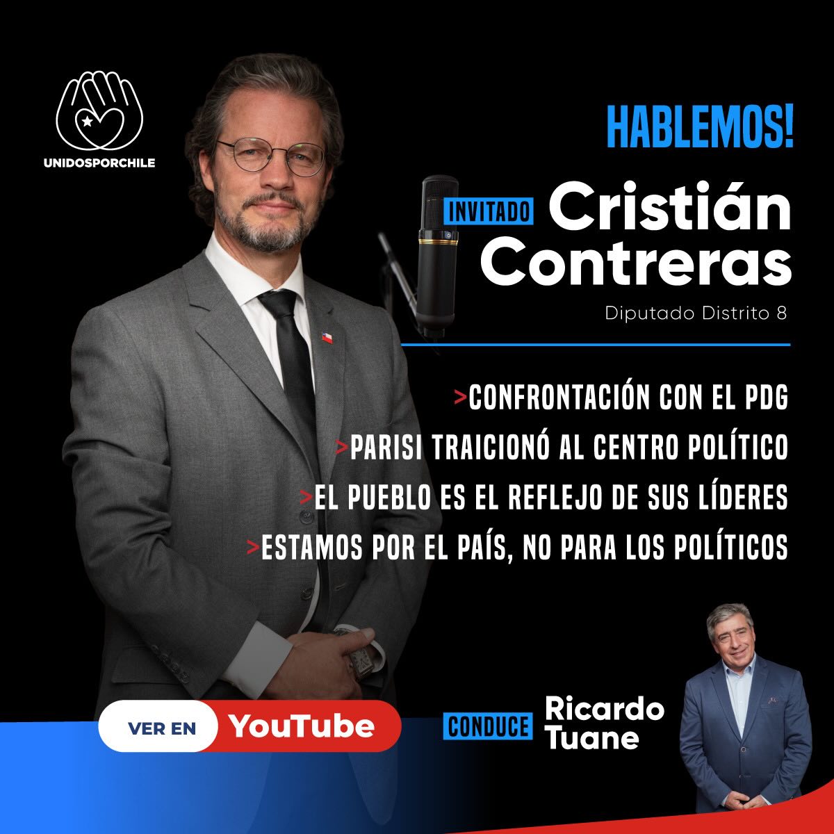Los invitamos a ver la entrevista completa realizada por Ricardo Tuane al Diputado Cristián Contreras. 

Si te interesa saber todo lo qué pasó, puedes hacerlo en este enlace, no te la pierdas:

https://www.youtube.com/watch?v=OcQJNd7DX-g

#unidosporchileoficial#unidosporchile#chile #verdad#política