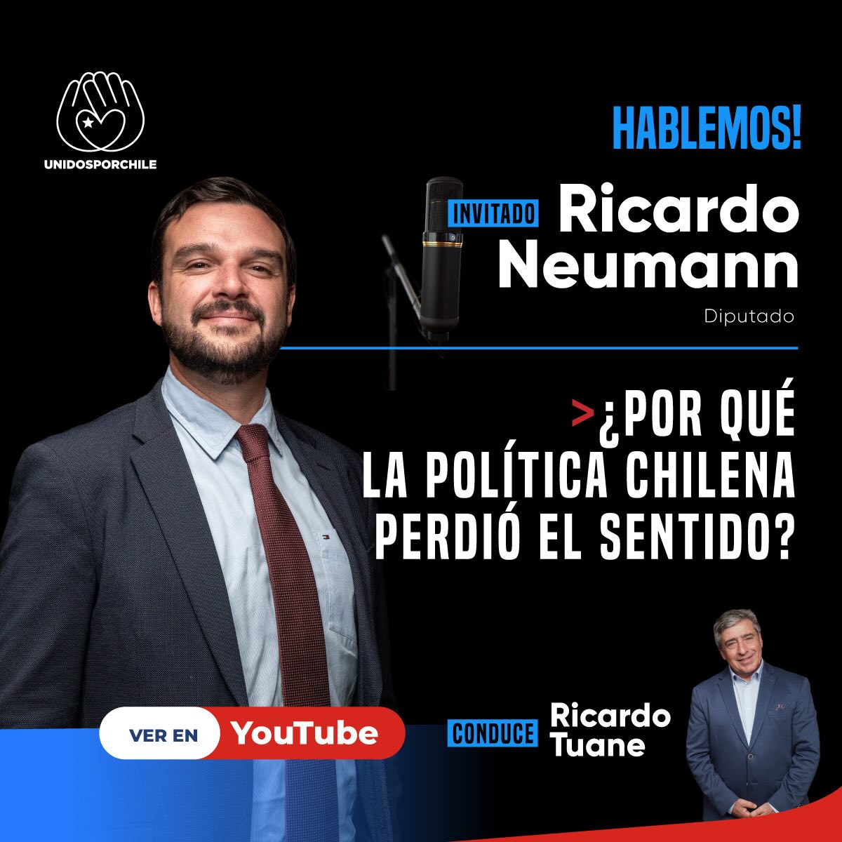 Los invitamos a ver una entrevista que aborda temas contingentes y necesarios de analizar.  La sociedad.  necesita informarse a través de personas serias que aporten con sus conocimientos.

Nuestro fundador Ricardo Tuane habló con el Diputado Ricardo Neumann, abogado y máster en artes quien hizo un análisis profundo.
¡No te pierdas este video que puedes revisar en nuestro canal de YouTube:

👇Enlace directo a la entrevista:

https://www.youtube.com/watch?v=aHiXGA5c_8w

#unidosporchile#unidosporchileoficial#chile#sociedad