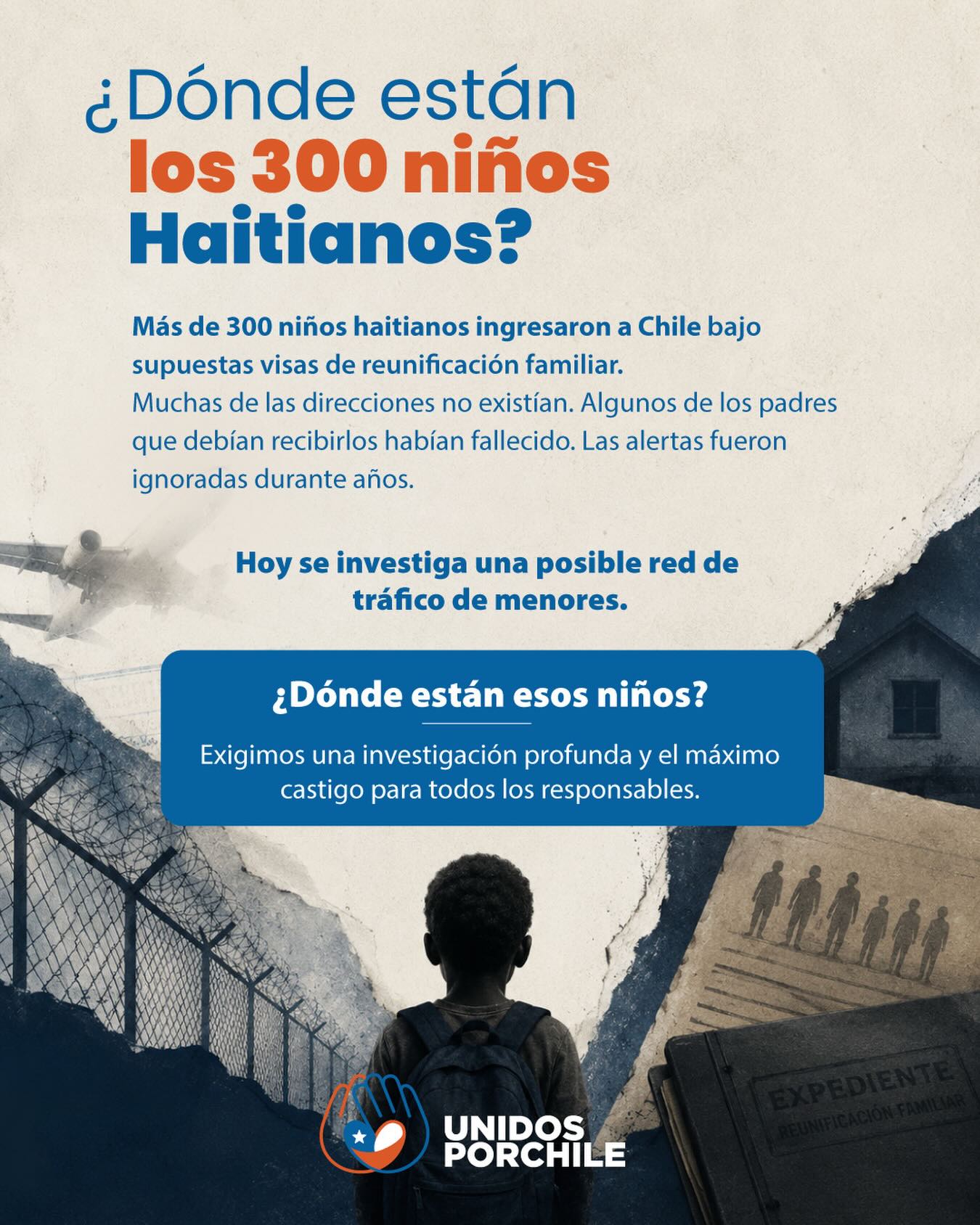 Esta pregunta nos llega al alma…¿Dónde están los 300 niños Haitianos?

Nuestro país necesita respuestas, la protección de menores es obligación del estado pero también de nuestra sociedad.

Déjanos tu opinión, participa de este debate.

Por un Chile justo, libre y en paz 🇨🇱 

#unidosporchileoficial  #chile #proteccion #menores #haïti